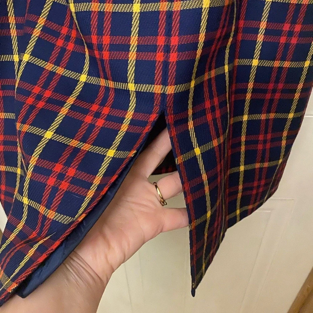 VTG Pendleton A-Line Pencil Skirt in Red Yellow and Blue Tartan Plaid 12